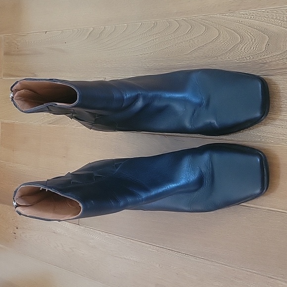 Angel Alarcon Leather Black Square Toe Chunky Heel Quilted Back boots Size 39 - Picture 2 of 11